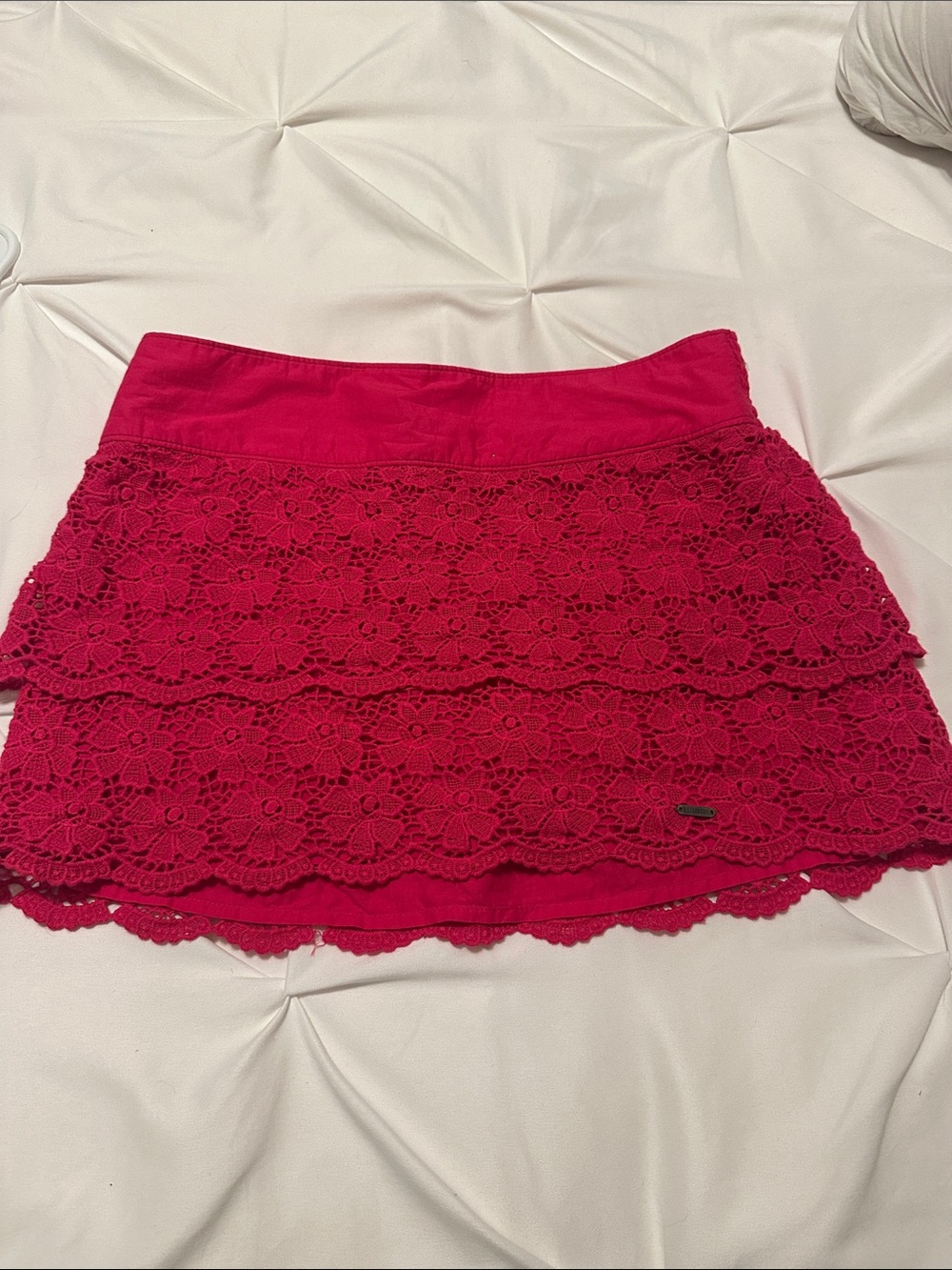 Fushia Crochet Hollister Tiered Mini Skirt w layers